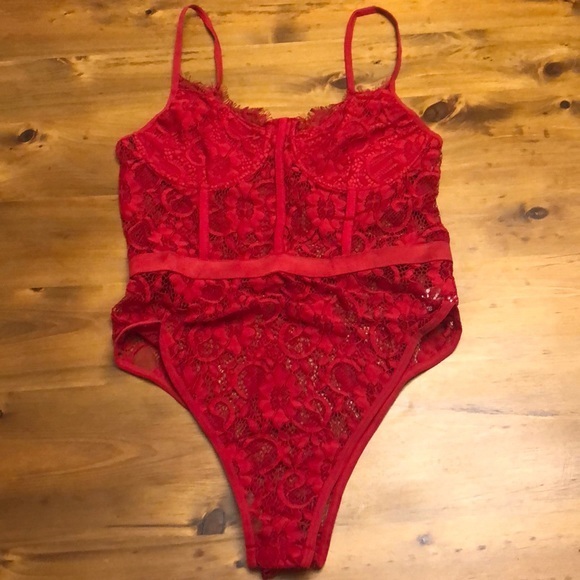 Red lingerie teddy negligee bodysuit Lace underwire New - Picture 4 of 6
